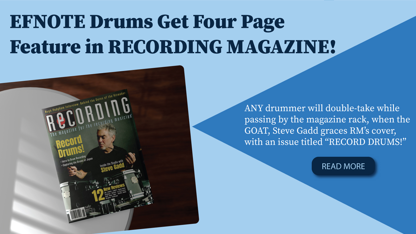 EFNOTE Drums get four page feature in RECORDING MAGAZINE
