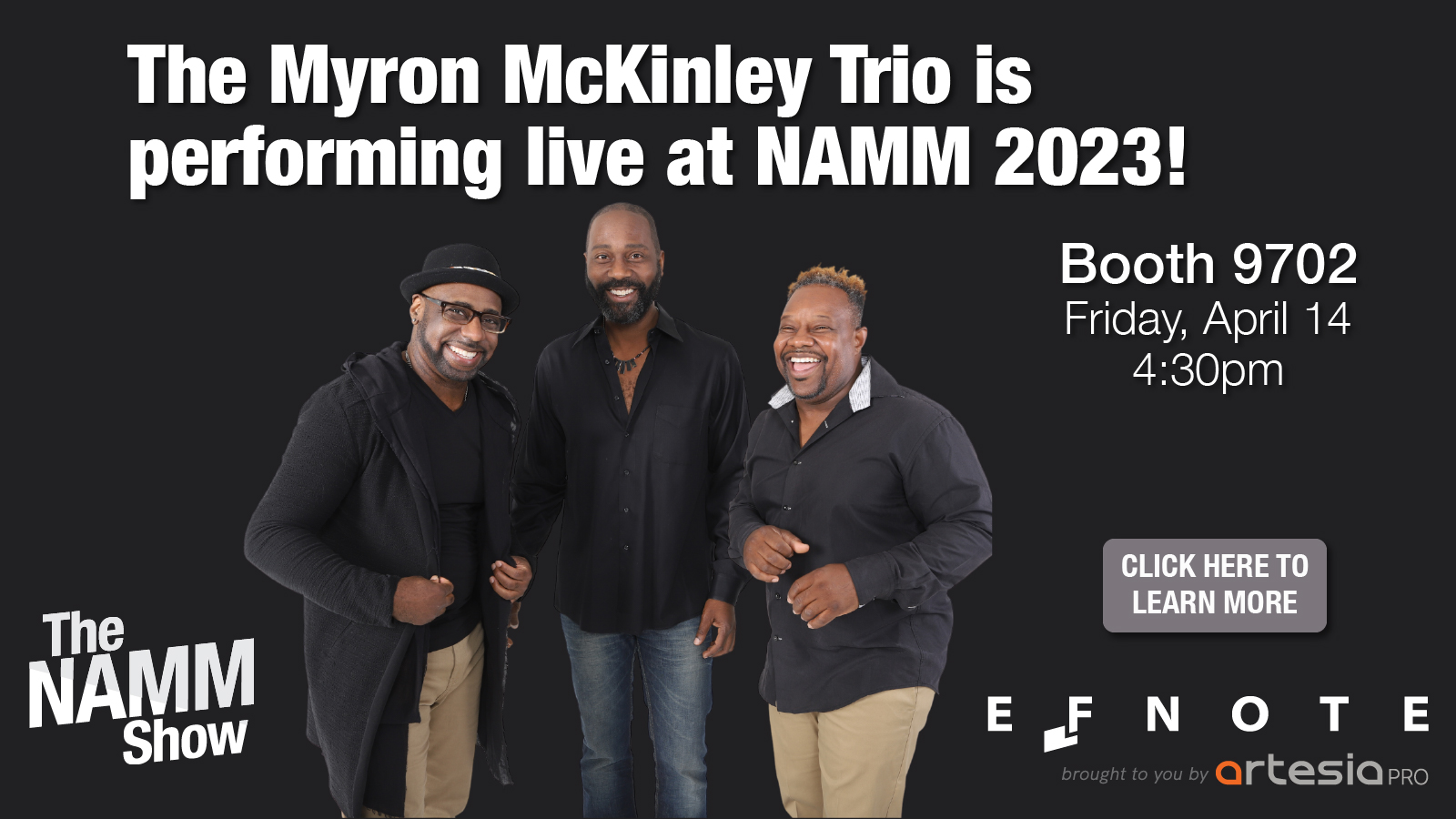 McKinley Trio performing at NAMM 2023. Booth 9702. Friday, April 14 at 4:30pm